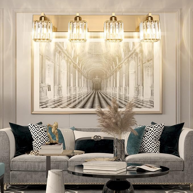 Aipsun Bathroom Lighting Fixtures Modern Crystal Vanity Light Brass 4 Light - Image 6