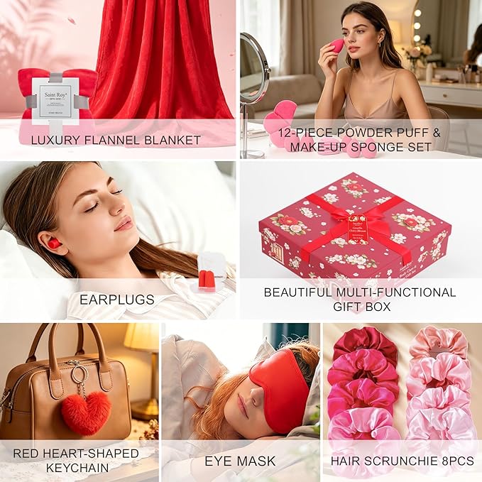 35 Pcs Valentines Day Gift for Women, Cherry Blossom Rose Bath and Body Basket - Image 7