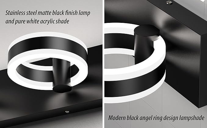 LED Bathroom Light Fixtures, 15inch Black Vanity Lights, Modern 2 Light Acrylic - Image 3