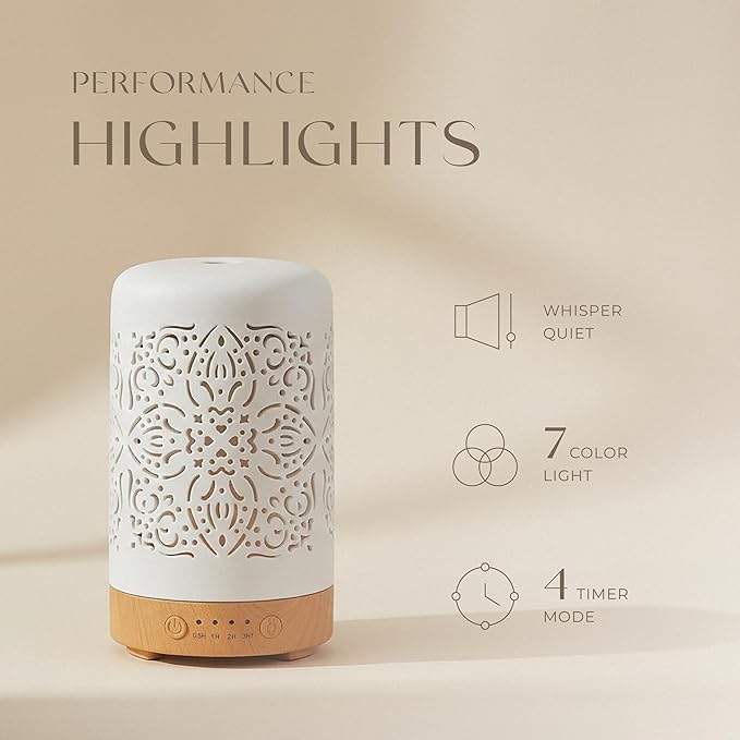 Earnest Living Essential Oil Diffuser White Ceramic Diffuser 100 ml Timers - Image 3