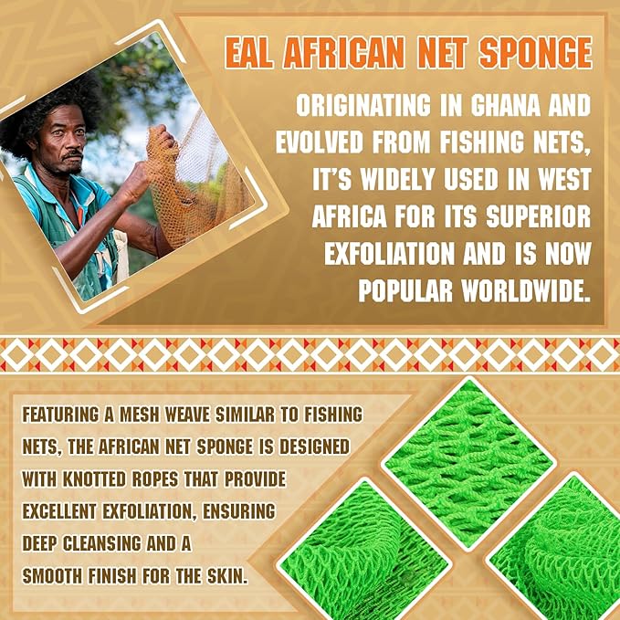 2 Pieces African Net Sponge – Real Authentic Exfoliating Bath Sponges - Image 2