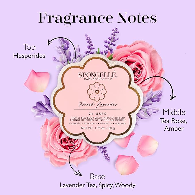 Spongellé French Lavender Daisy Spongette Bath Sponge | Built-in Body Wash & - Image 3