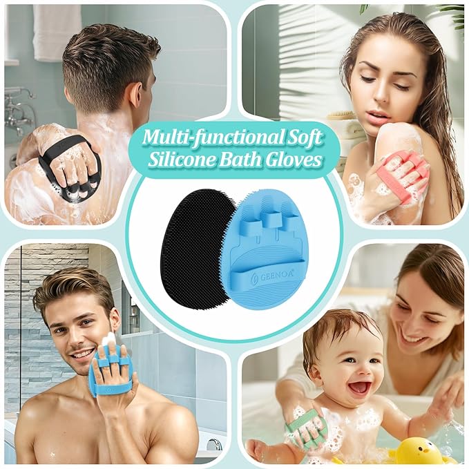 Silicone Back Scrubber & Bath Glove Set 2PCS, 13.4'' Gentle Shower Back Scrubber - Image 8