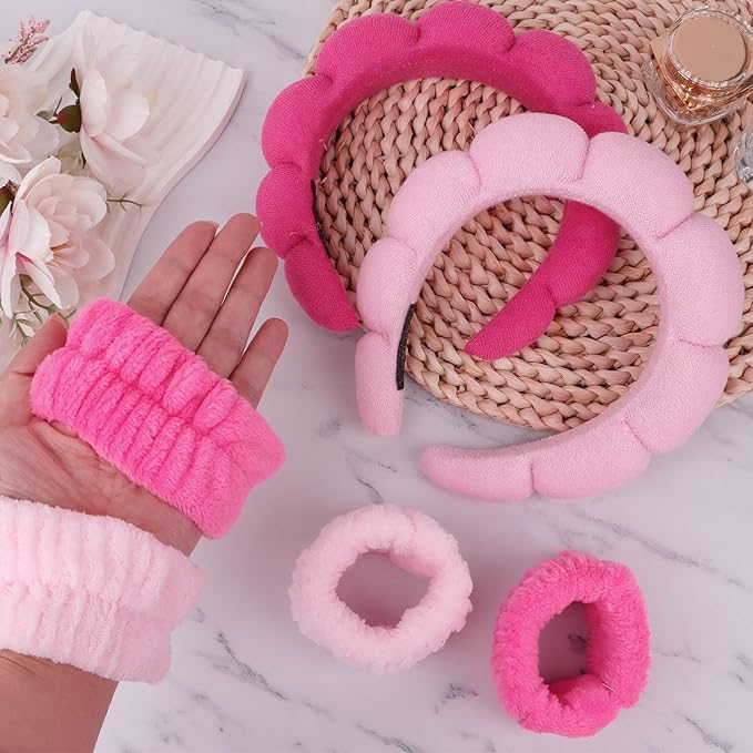 6Pcs Spa Headband and Wrist Washband Set, Skincare Makeup Headband, Sponge Face - Image 6