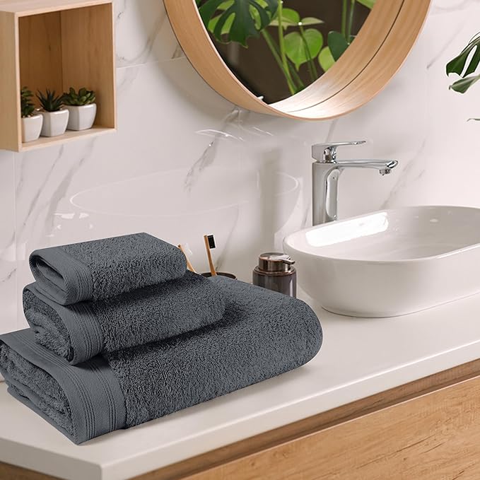 Ultra Soft 3 Pack Cotton Towel Set, Contains a Bath Towels 28x55 inch, a Hand - Image 3