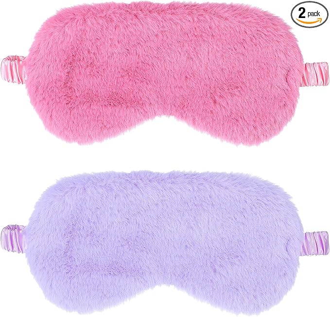2 Pcs Plush Eye Mask Soft Sleeping Blindfold Eye Cover Comfortable Furry Faux by WY+LIGHTING+LEVEL