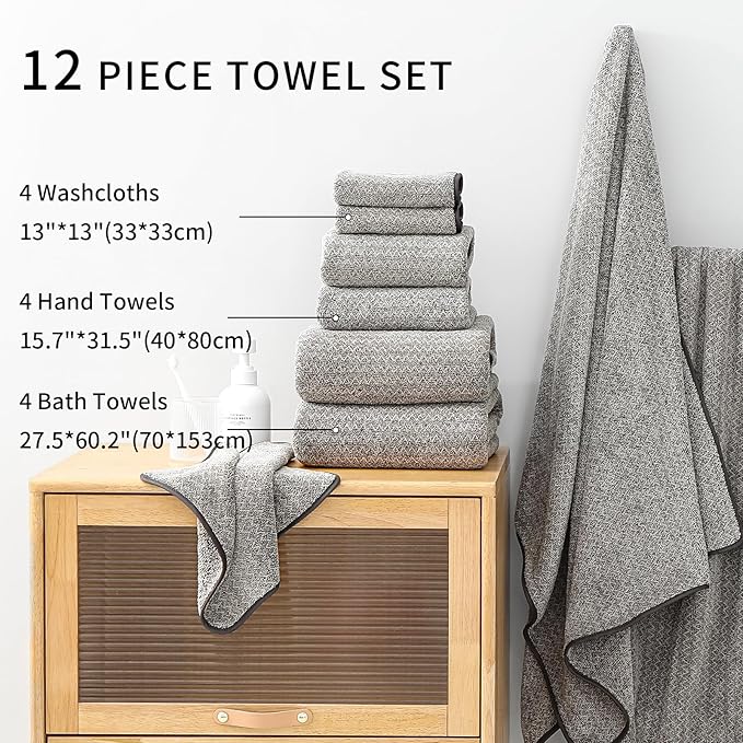 Ultra Soft Bath Towel Set, 12 Piece Family Bathroom Towels Set - Image 5