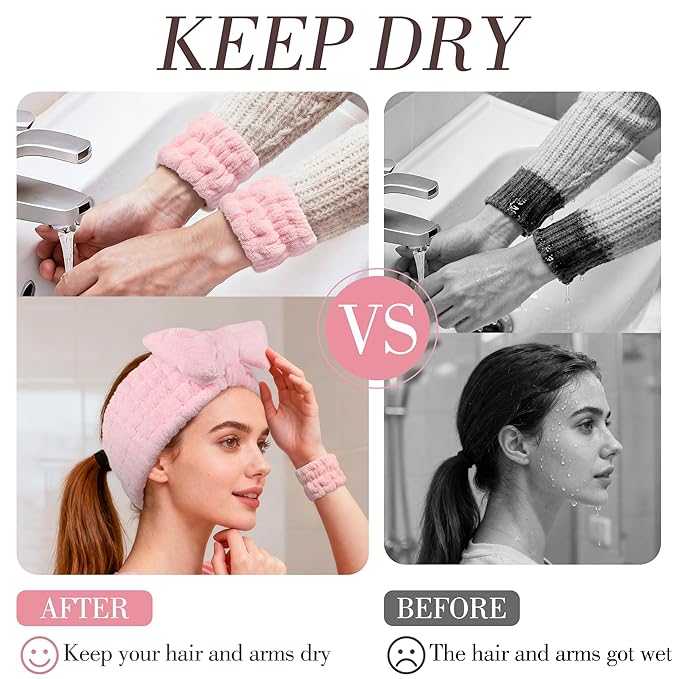 DiyJibb 9 Pcs Spa Headband for Washing Face, Skincare Headband and Wristband Set - Image 5