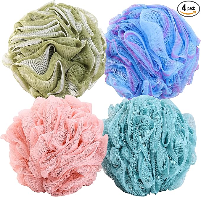 BTYMS 4 Pieces Shower Loofahs Large Bath Sponge 75g Mesh Pouf Wash Puff Shower by BTYMS