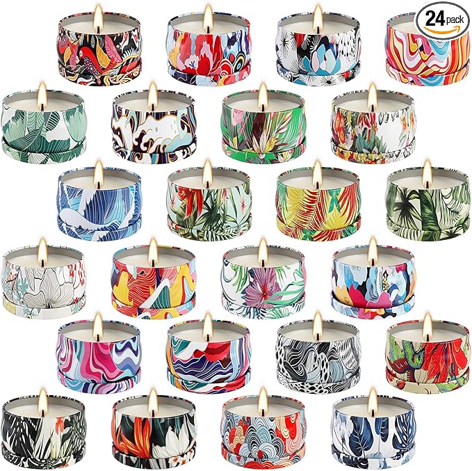 WPONSZU Set 24 Pack Scented Candles Gifts Soy Wax Travel Tin Jar Candles by WPONSZU