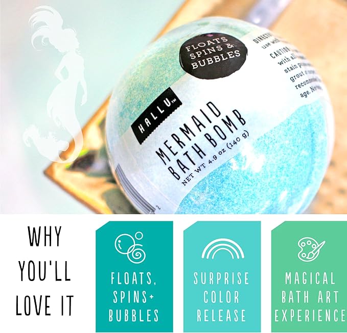 Hallu Mermaid Large Bath Bomb, Citrus Peony and Amber Scent, 140 g - Image 3