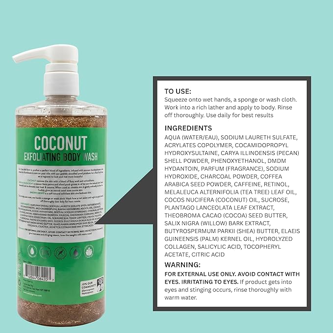 SpaScriptions Exfoliating Coconut Body Wash - 32 oz Scented Moisturizing Body - Image 7
