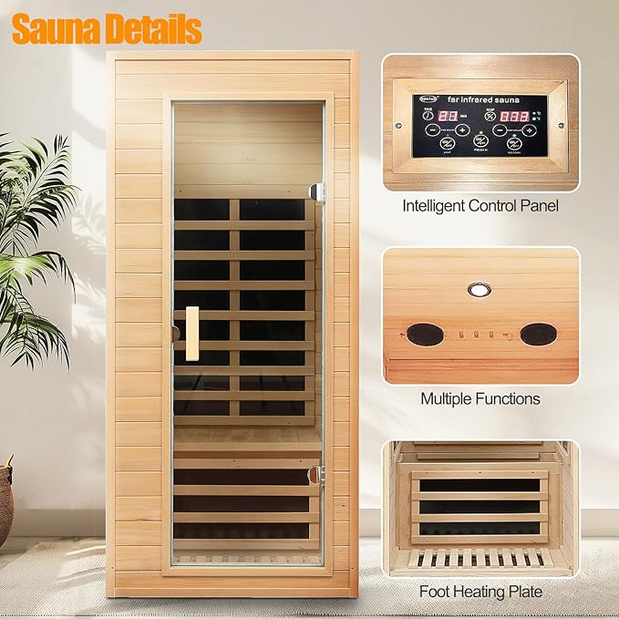 Far Infrared Sauna, 1 Person Infrared Sauna, Canadian Hemlock Wood 1290W - Image 4