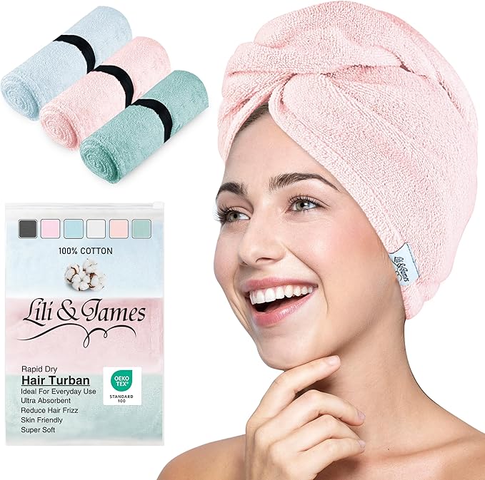 Cotton Hair Towel Wrap for Women/Kids | Quick Dry, Soft & Absorbent 420-GSM by LiliJames