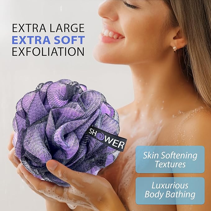 SHOWER BOUQUET Loofah-Charcoal Bath-Sponge XL-Color-4-Pack // Extra Large 75g - Image 2