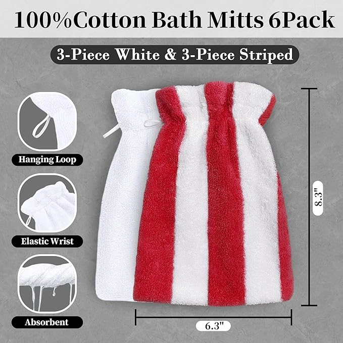 VOOVA & MOVAS Wash Mitts for Body 6-Pack, 100% Cotton Soft Absorbent Wash Cloths - Image 2