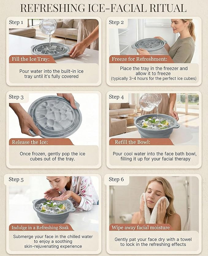 Face Ice Bath Bowl with Built-in Ice Tray, Foldable Silicone Face Bowl - Image 7