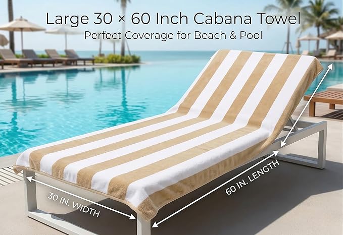 Premium Velour Cabana Beach Towel 2 Pack, 30” x 60” Soft Plush Cotton Pool Towel - Image 7