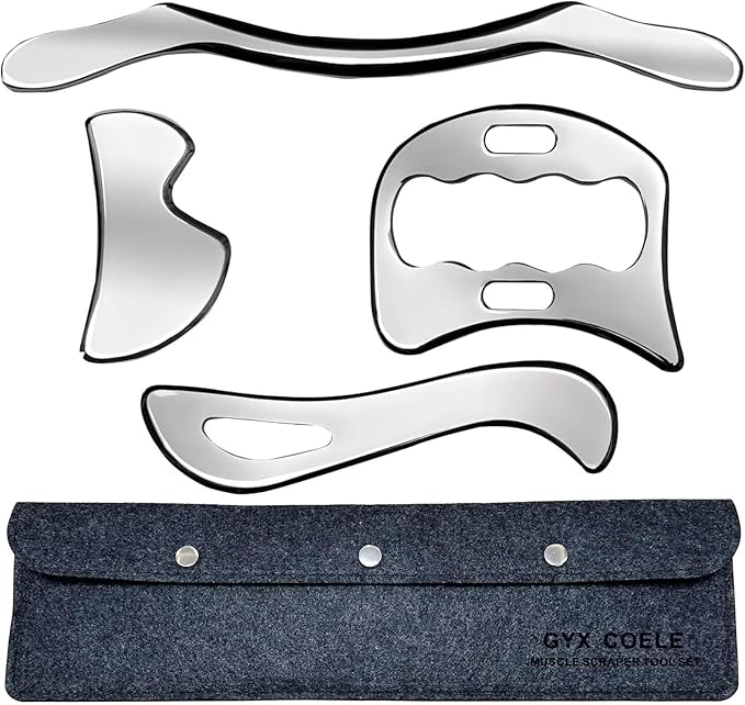 4 in 1 Stainless Steel Muscle Scraper Tools Set, Gua Sha Massage Scraper by GYXCOELEIASTMTOOL