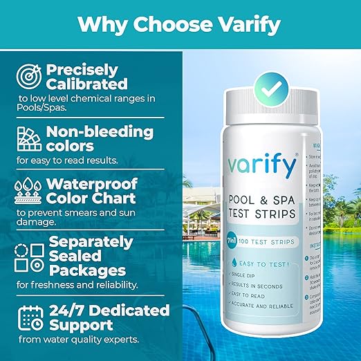 Varify 7 in 1 Pool and Spa Test Strips- Easy to Use Water Testing Kit - Image 4