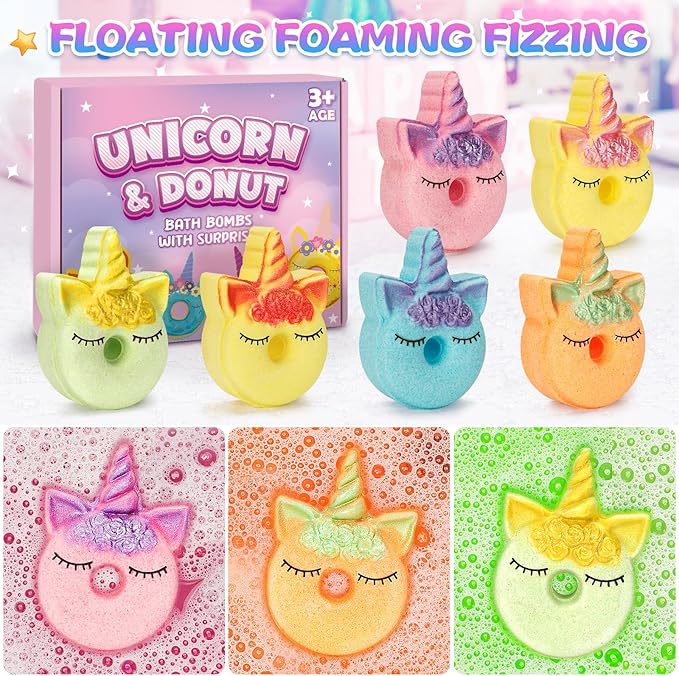 Bath Bombs for Girls, 6 Packs Unicorn Donut Bubble Bath Bathbombs - Image 2