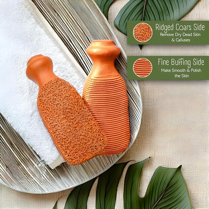 QUBA LINEN Pumice Stone for Feet – 2-Sided Terra Cotta Foot Scrubber, Natural - Image 8
