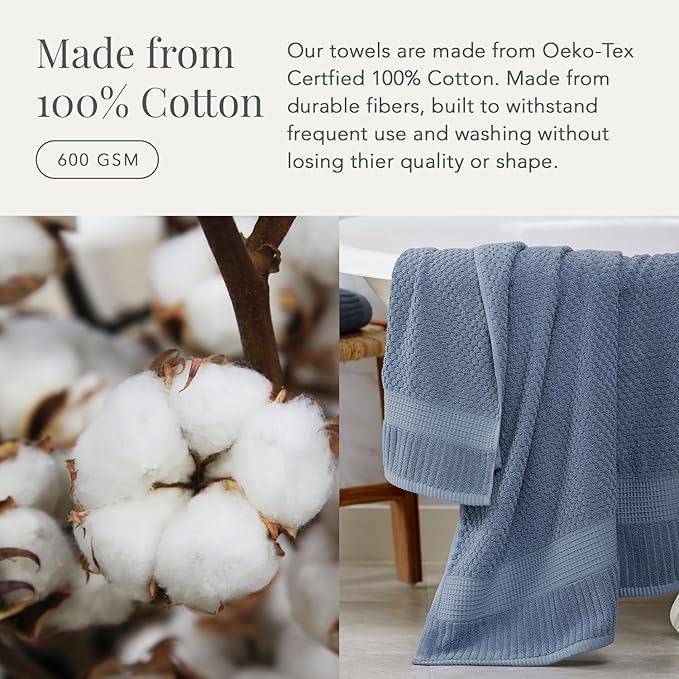 NY Loft 100% Cotton 6 Piece Bath Towel Set | Blue Towels | Oeko-TEX® Standard - Image 4