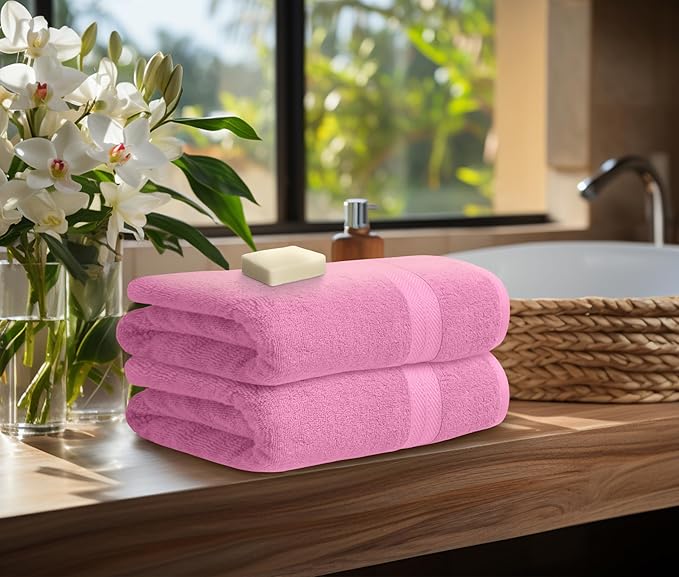 Avalon Towels Pink Bath Towels Set of 4 pcs, 100% Cotton Towel Absorbent and - Image 3