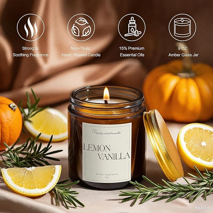 Lemon Vanilla Scented Candle for Home, Natural Soy Wax Aromatherapy Non Toxic - Image 2