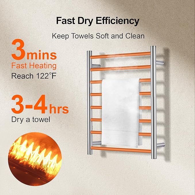 Towel Warmer Bathroom Wall Mounted Drying Rack Plug-in Electric Heated Towel - Image 4