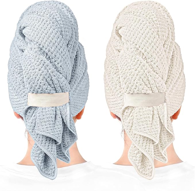 Microfiber Hair Towel Wrap Turban 2 Pack Large | Super Absorbent Quick Dry & by YHPDYL