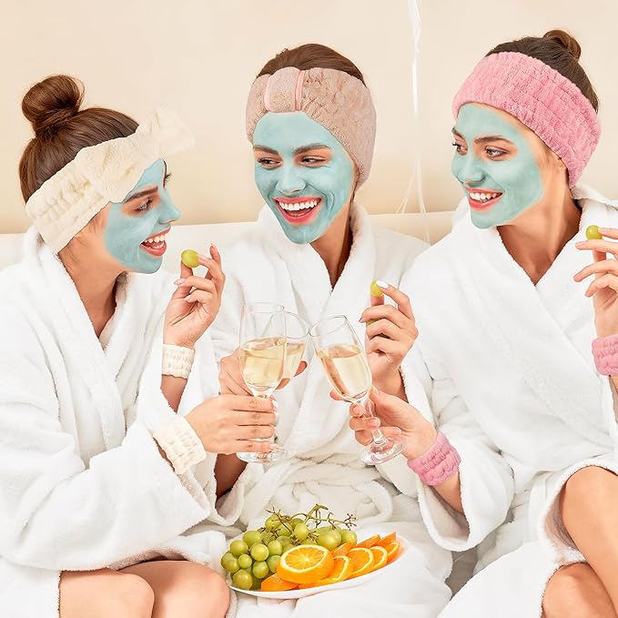 DiyJibb 9 Pcs Spa Headband for Washing Face, Skincare Headband and Wristband Set - Image 3