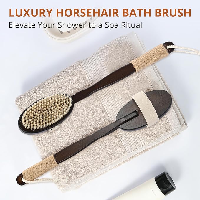 Dry & Wet Brushing Body Brush, Natural Boar Bristle Back Scrubber - Image 2