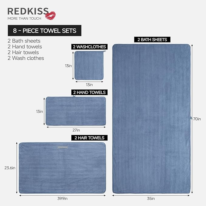 REDKISS Blue Bath Towels Set 8 Piece - Image 3
