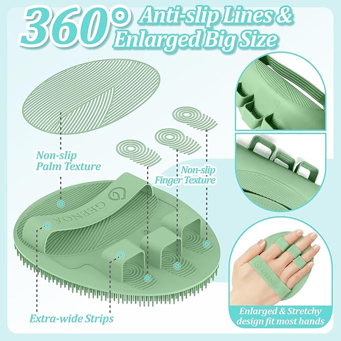 Silicone Back Scrubber & Bath Glove Set 2PCS, 13.4'' Gentle Shower Back Scrubber - Image 5