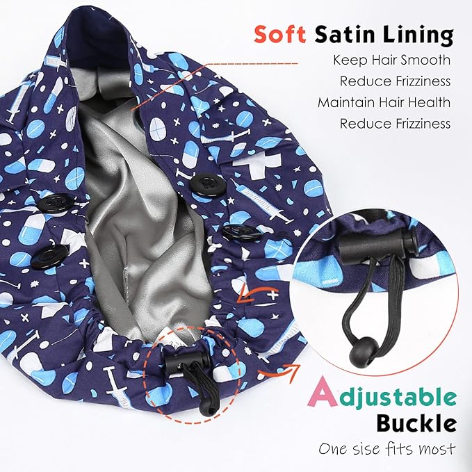 2 Pack Satin Lined Bouffant Scrub Caps - Image 3