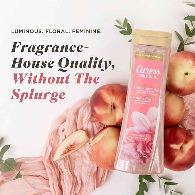 Caress Body Wash for Women, Daily Silk White Peach & Orange Blossom, Shower Gel - Image 3