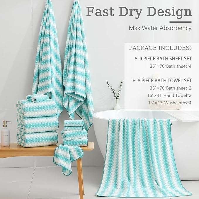 4 Piece Extra Large Bath Towel Set Oversized Bath Sheet 35"x70" Bathroom Towel - Image 2