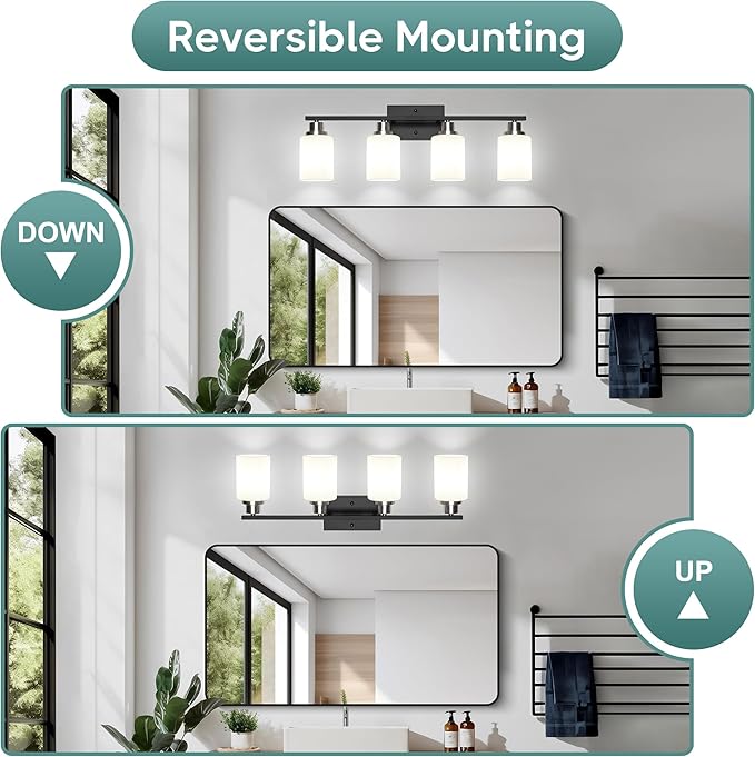 Ascher Bathroom Light Fixtures, 4-Light Vanity Light Over Mirror, Wall Lamp - Image 3