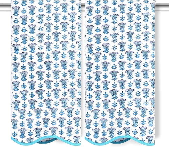 Ridhi Block Print Aquamarine Blue Cotton Spa Towel 27"x54" Set of 2 Handmade by Ridhi
