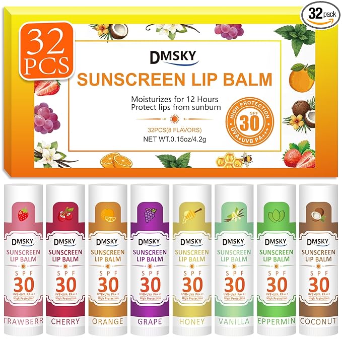 DMSKY SPF 30 Lip Balm Bulk 32 Pack, Broad Spectrum Sunblock by DMSKY