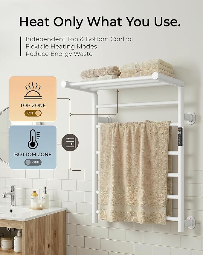 Foldable Heated Towel Rack, Dual-Zone Electric Towel Warmer Rack - Image 2