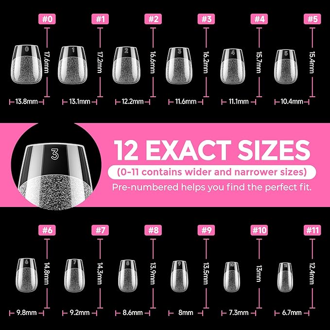 UNA GELLA Extra Short Coffin Nail Tips: XS 216pcs Pre-shape Press on Nails - Image 8