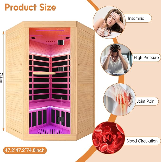OUTEXER 2-3 Person Sauna Corner Sauna Far Infrared Saunas Room Home Canadian - Image 4