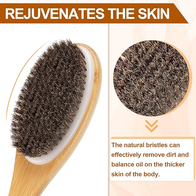 eaxun Bamboo Shower Brush with Curved Long Handle, 16.7 Inches Exfoliating Back - Image 3
