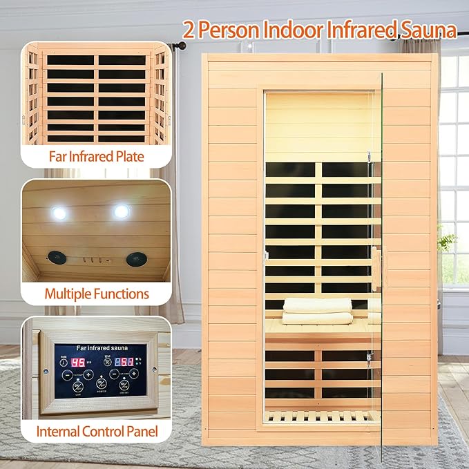 2 Person Infrared Sauna, Low EMF Far Infrared Sauna, Canadian Hemlock Wood Sauna - Image 2