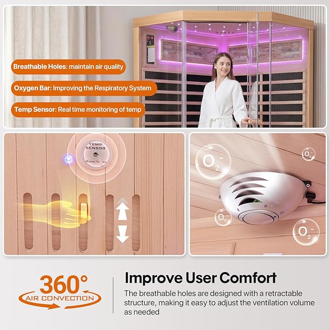 OUTEXER Sauna Corner Saunas for 2-3 Person 120V Home Indoor Canadian Hemlock - Image 5