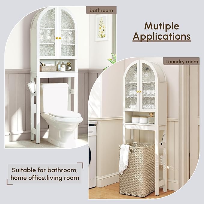 HMstone Over The Toilet Storage Cabinet, Arched Bathroom Organizer and Storage - Image 7