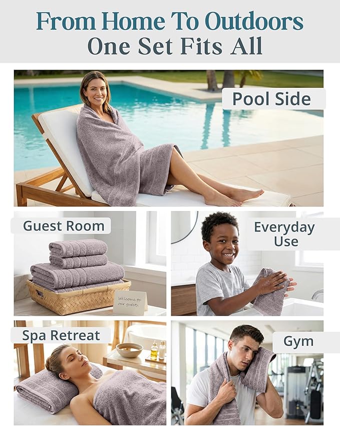 24-Piece Luxury Bathroom Towels – 100% Cotton Soft Towel Set, 2 Bath Sheets - Image 6
