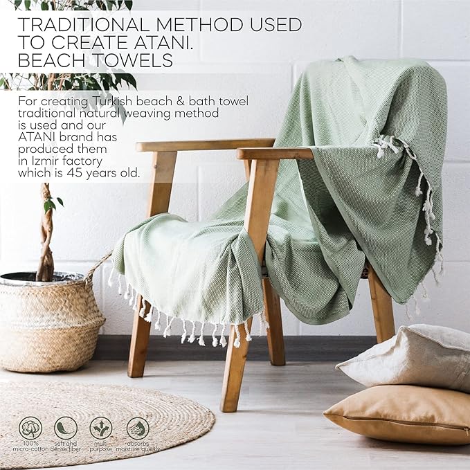 ATANI 69x35 in Oversized Turkish Beach Towel Set - Image 8